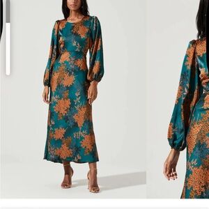 Astr Teal and Orange Floral Long Sleeve Dress - Wore once !